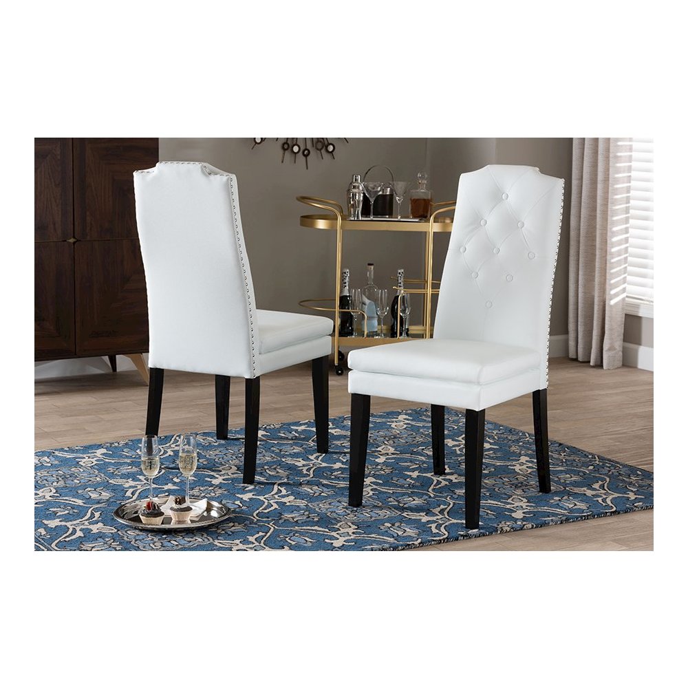 Leather Button-Tufted Nail heads Trim Dining Chair (Set of 2). Picture 7