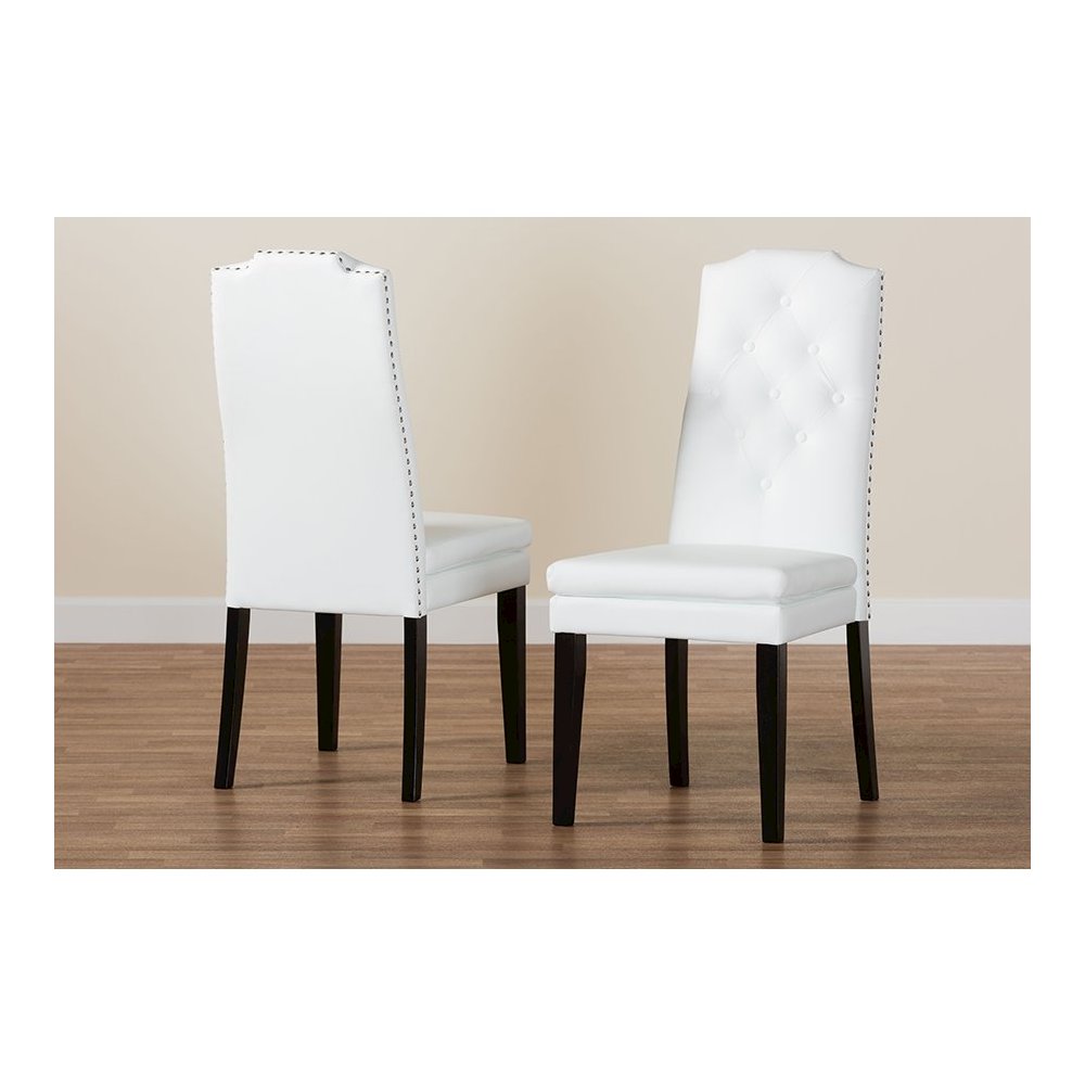 Leather Button-Tufted Nail heads Trim Dining Chair (Set of 2). Picture 8