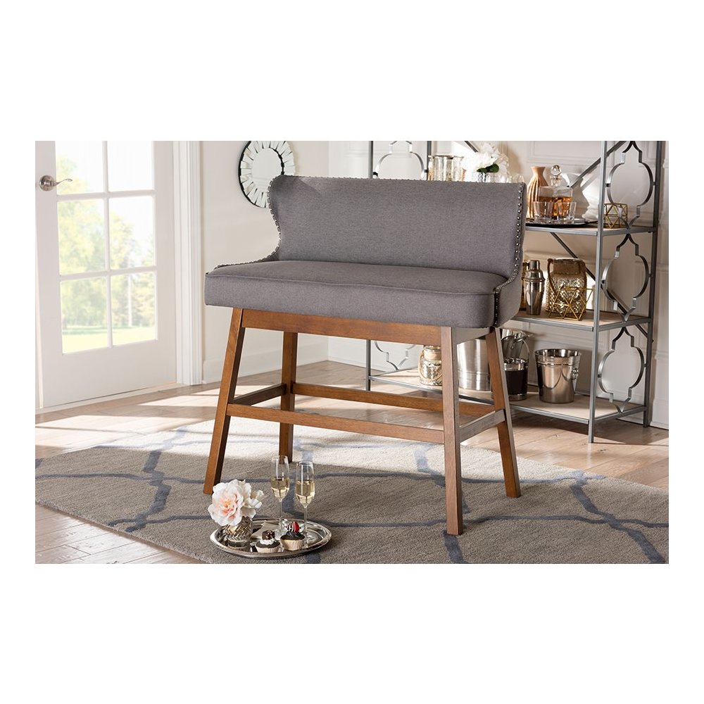 Grey Fabric Button-tufted Upholstered Bar Bench Banquette. Picture 8