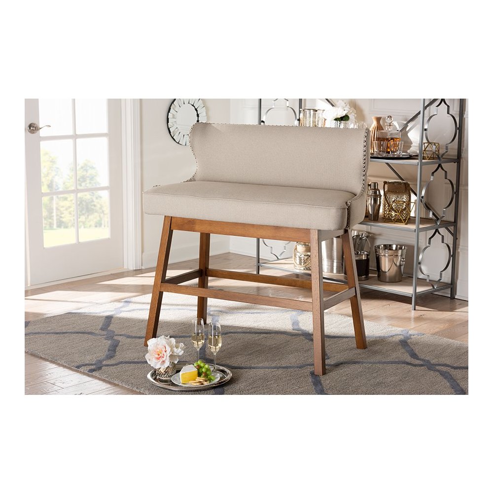 Light Beige Fabric Button-tufted Upholstered Bar Bench Banquette. Picture 8
