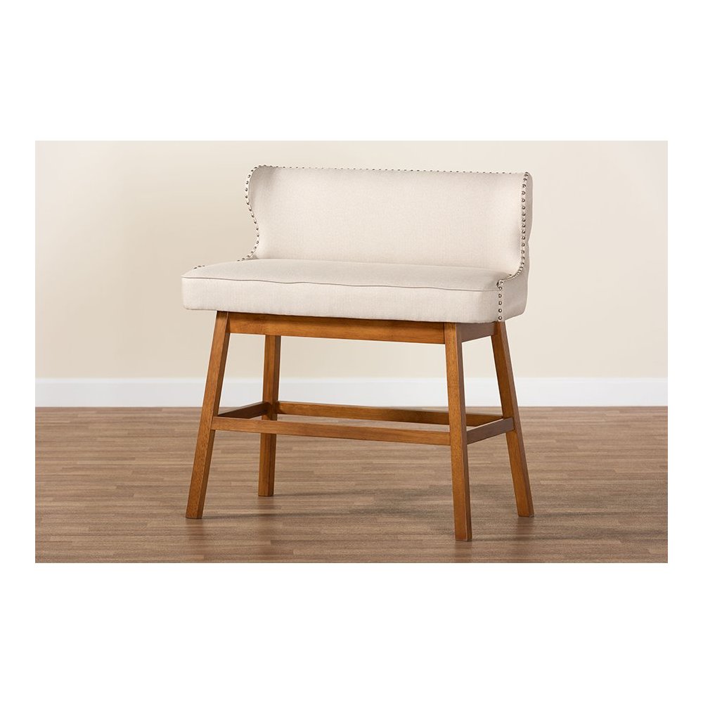 Light Beige Fabric Button-tufted Upholstered Bar Bench Banquette. Picture 9