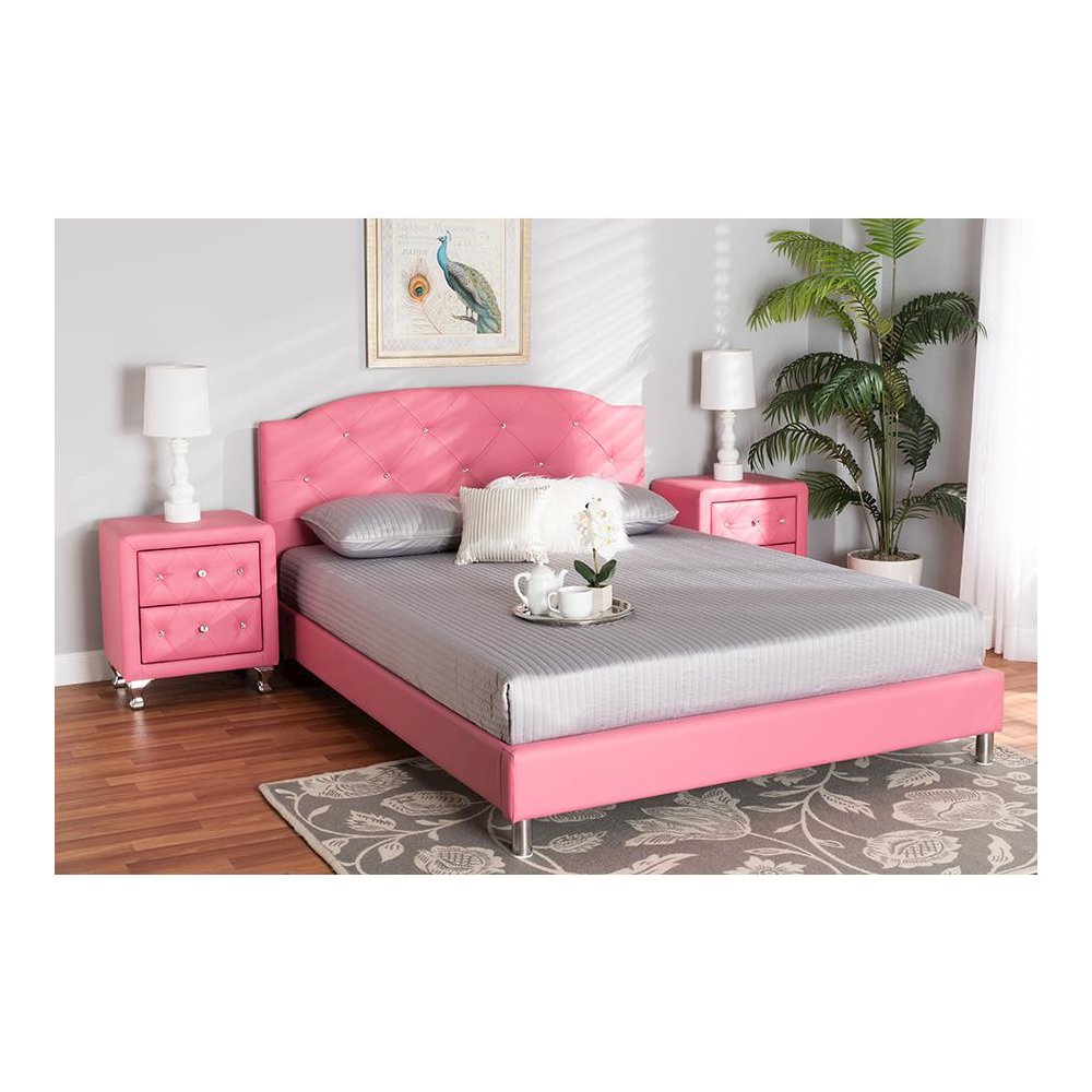 Glam Pink Faux Leather Upholstered Full Size 3-Piece Bedroom Set. Picture 10