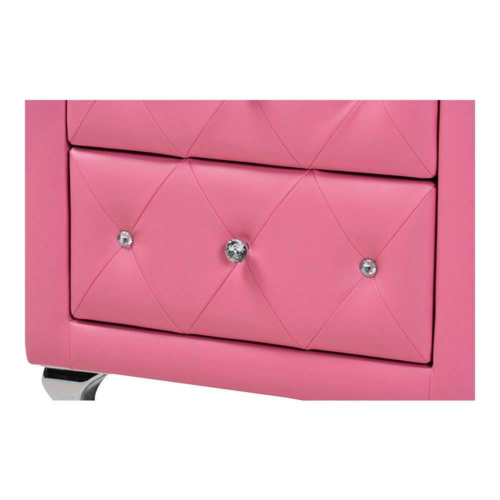 Glam Pink Faux Leather Upholstered Full Size 3-Piece Bedroom Set. Picture 5