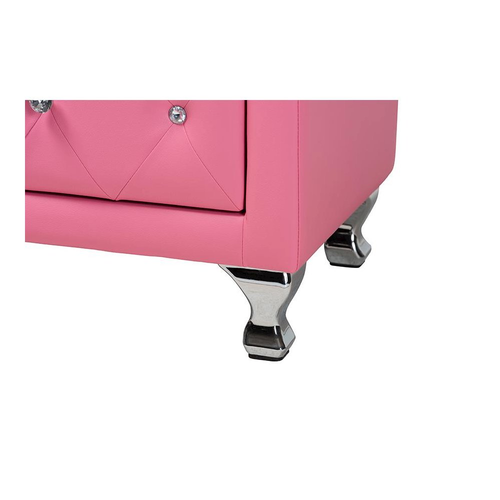 Glam Pink Faux Leather Upholstered Full Size 3-Piece Bedroom Set. Picture 6