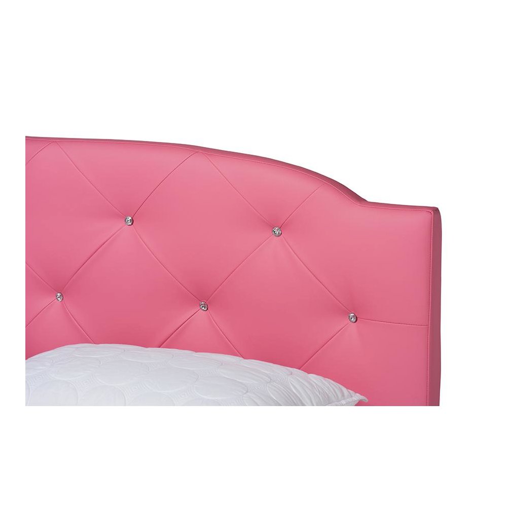 Glam Pink Faux Leather Upholstered Full Size 3-Piece Bedroom Set. Picture 7