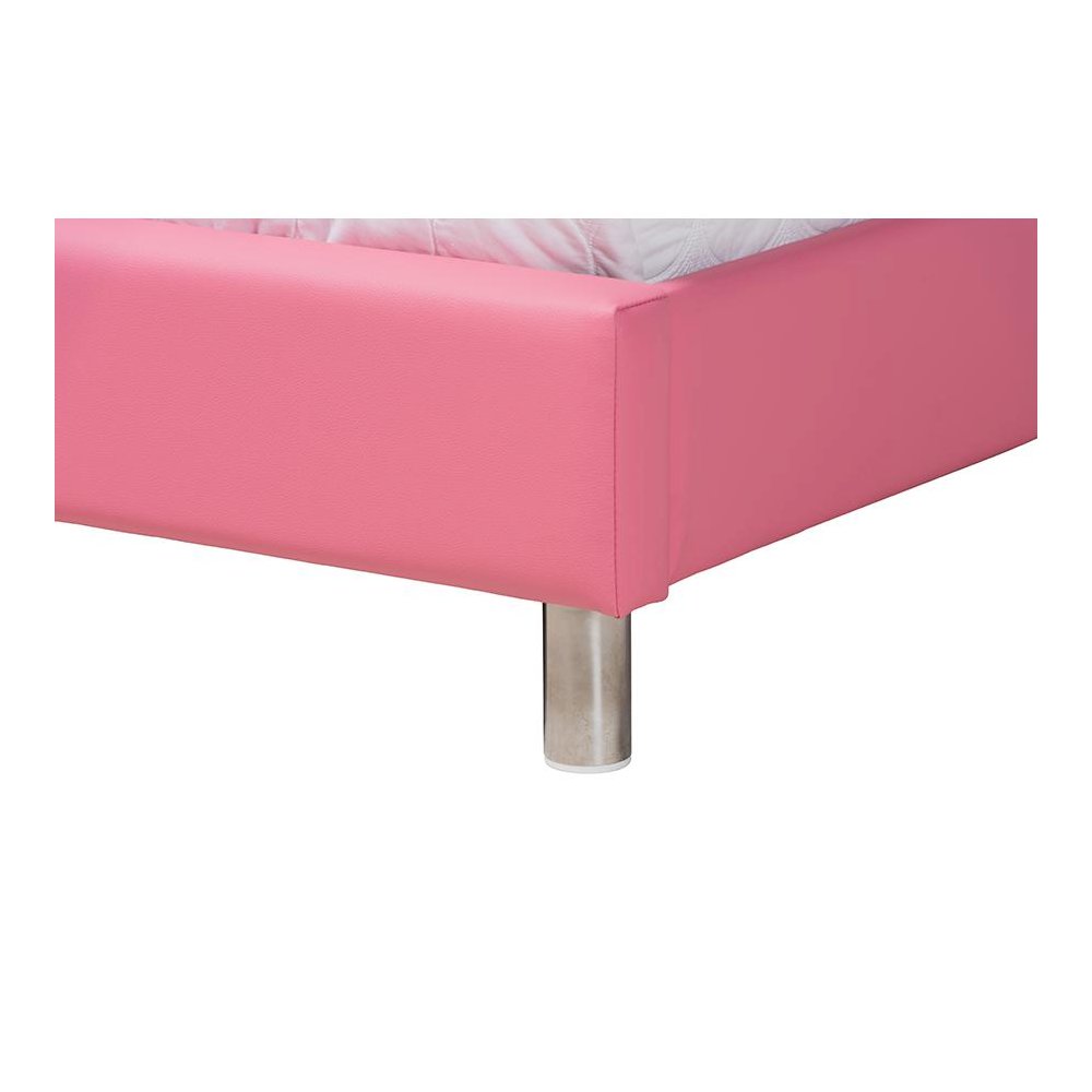 Glam Pink Faux Leather Upholstered Full Size 3-Piece Bedroom Set. Picture 8