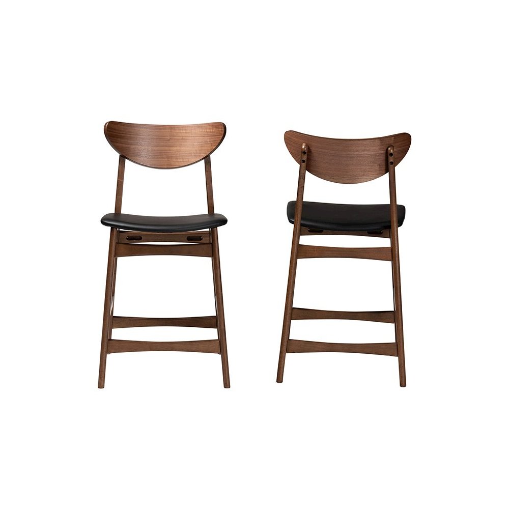 Leather Upholstered Walnut Wood Finishing 24-Inches Counter Stool (Set of 2). Picture 2