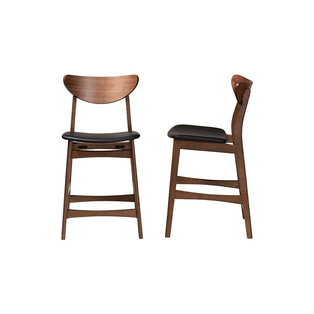 Leather Upholstered Walnut Wood Finishing 24-Inches Counter Stool (Set of 2). Picture 3