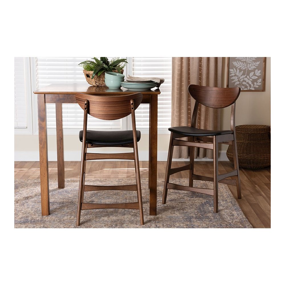 Leather Upholstered Walnut Wood Finishing 24-Inches Counter Stool (Set of 2). Picture 7