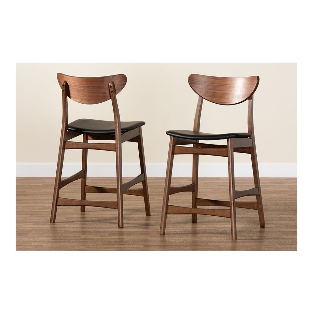 Leather Upholstered Walnut Wood Finishing 24-Inches Counter Stool (Set of 2). Picture 8