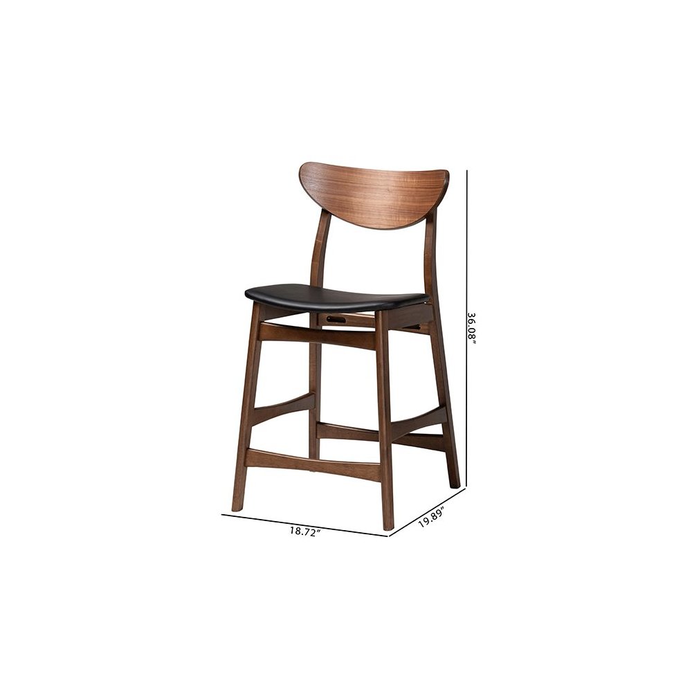 Leather Upholstered Walnut Wood Finishing 24-Inches Counter Stool (Set of 2). Picture 9