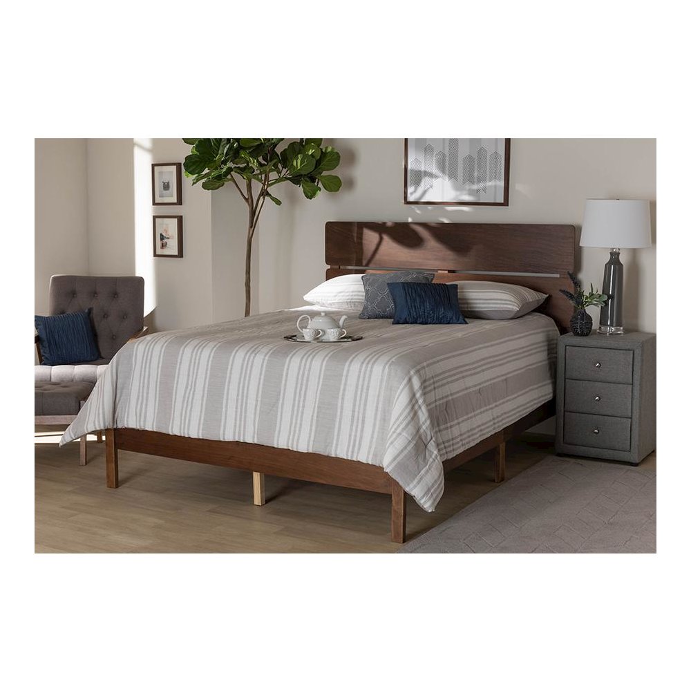 Anthony Modern and Contemporary Walnut Brown Finished Wood King Size Panel Bed. Picture 6