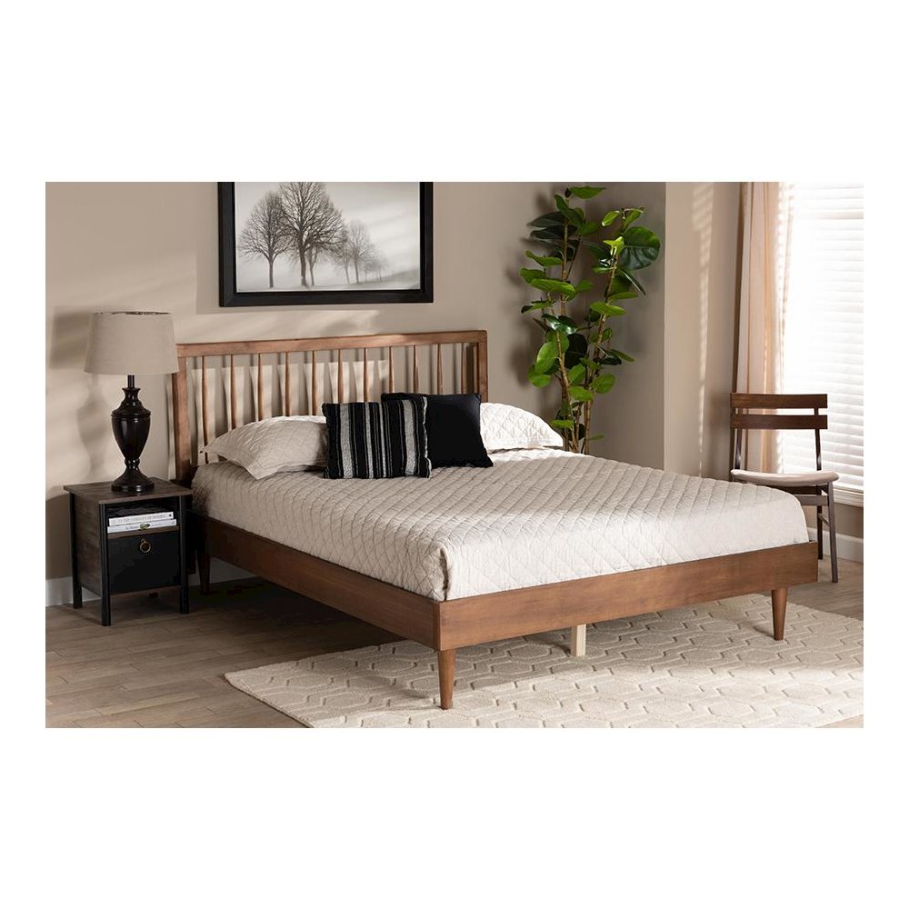 Sora Mid-Century Modern Ash Walnut Finished Wood King Size Platform Bed. Picture 6
