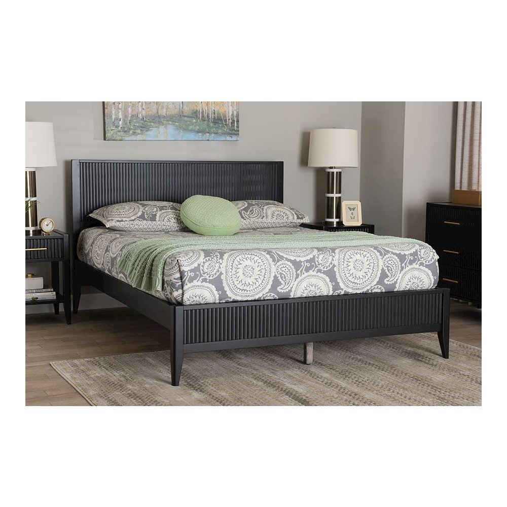 Primrose Mid-Century Black Fluted Wood King Size Platform Bed. Picture 21