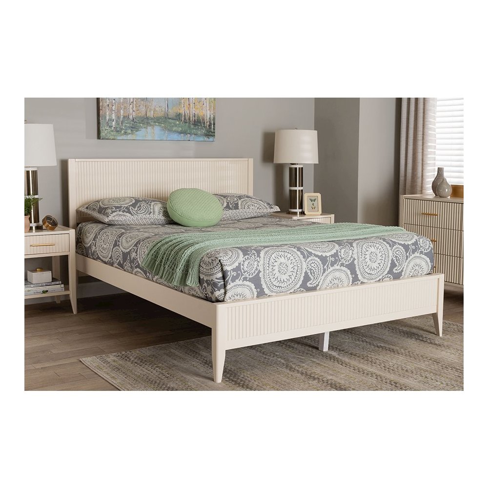 Primrose Mid-Century Ivory Fluted Wood King Size Platform Bed. Picture 21