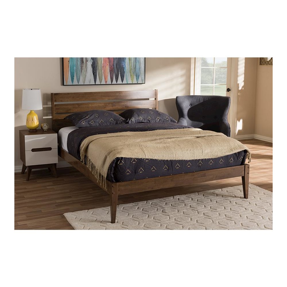 Solid Walnut Wood Slatted Headboard Style King Size Platform Bed. Picture 6