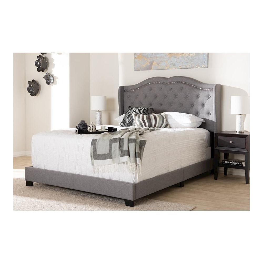 Baxton Studio Aden Modern and Contemporary Grey Fabric Upholstered King Size Bed. Picture 6
