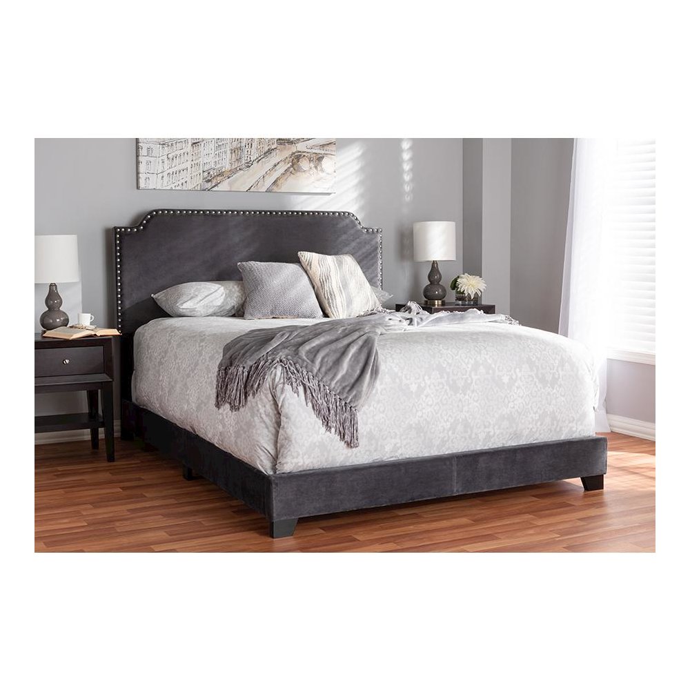 Baxton Studio Darcy Luxe and Glamour Dark Grey Velvet Upholstered King Size Bed. Picture 6