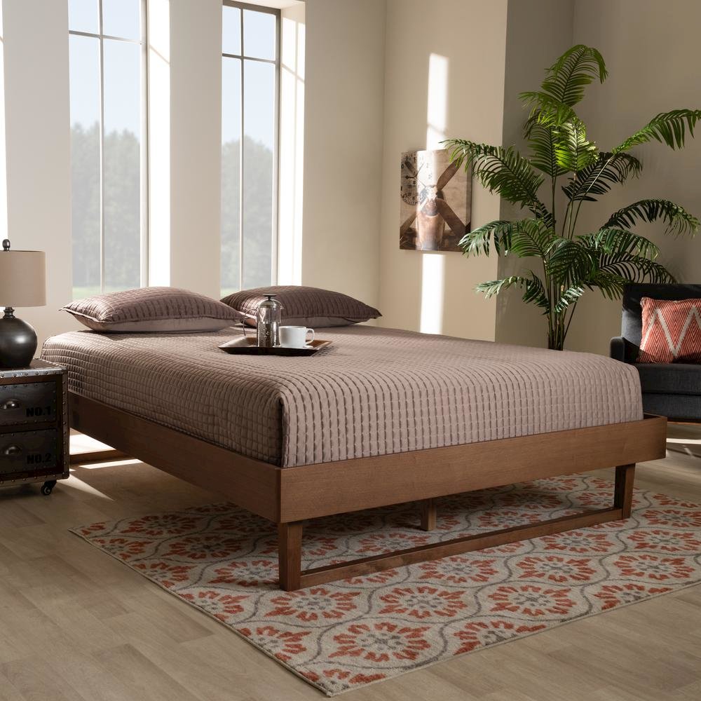 Walnut Brown Finished Wood Queen Size Platform Bed Frame. Picture 14