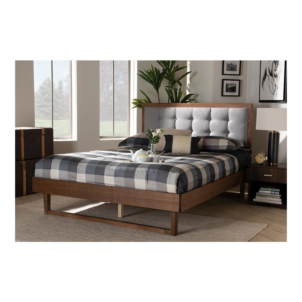 Ash Walnut Finished Wood King Size Platform Bed. Picture 6