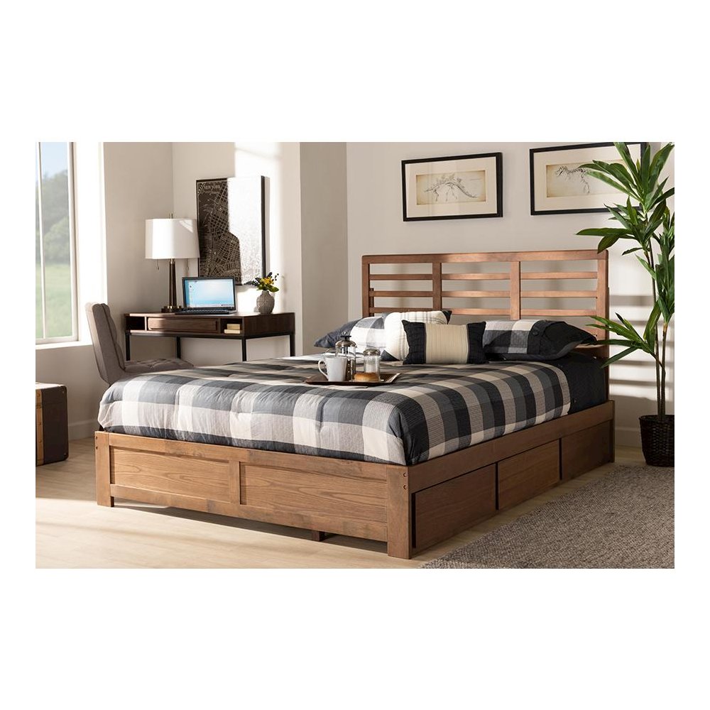 Walnut Brown Finished Wood King Size 3-Drawer Platform Storage Bed. Picture 8