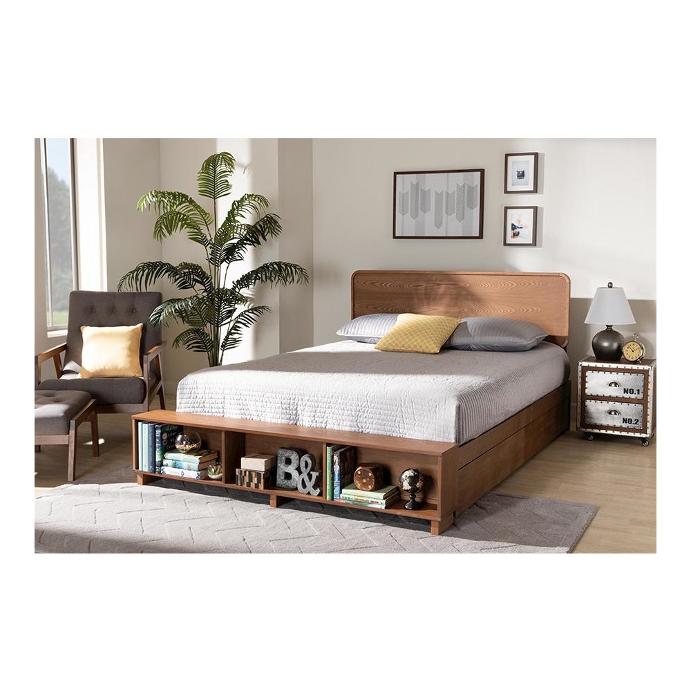 Walnut Brown Finished Wood 4-Drawer King Size Platform Storage Bed. Picture 9