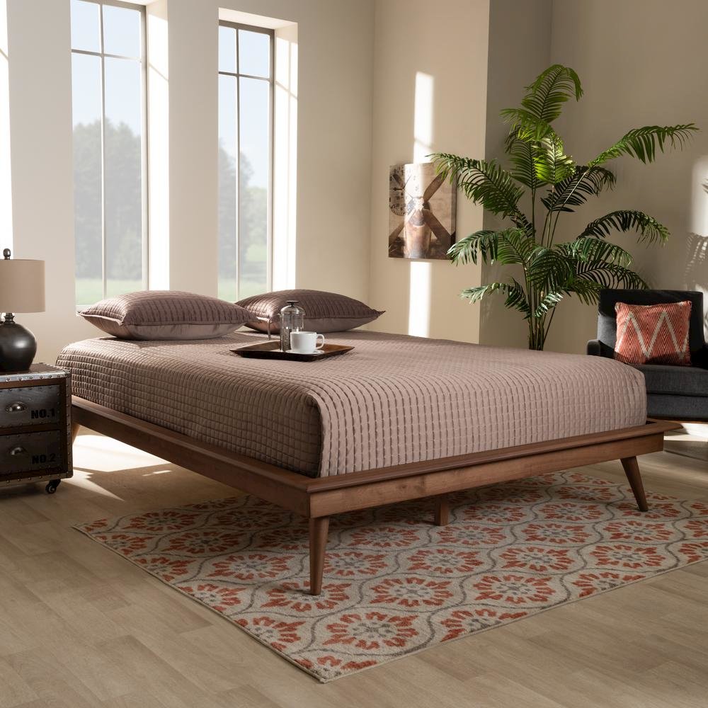 Walnut Brown Finished Wood Queen Size Platform Bed Frame. Picture 14