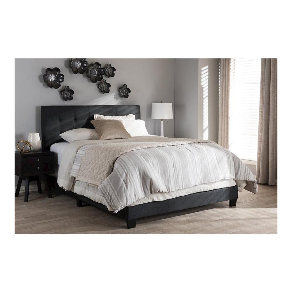 Brookfield Modern and Contemporary Charcoal Grey Fabric King Size Bed. Picture 6
