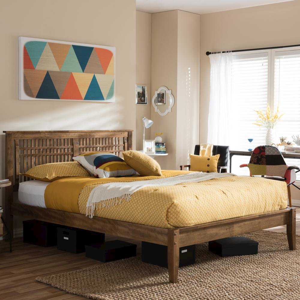 Solid Walnut Wood Window-Pane Style Queen Size Platform Bed. Picture 10