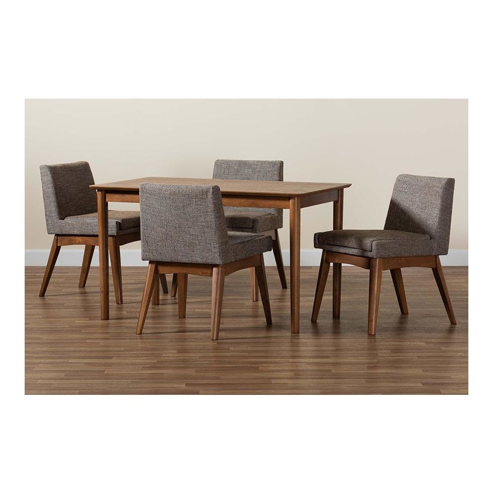Gravel Fabric Upholstered and Walnut Brown Finished Wood 5-Piece Dining Set. Picture 8