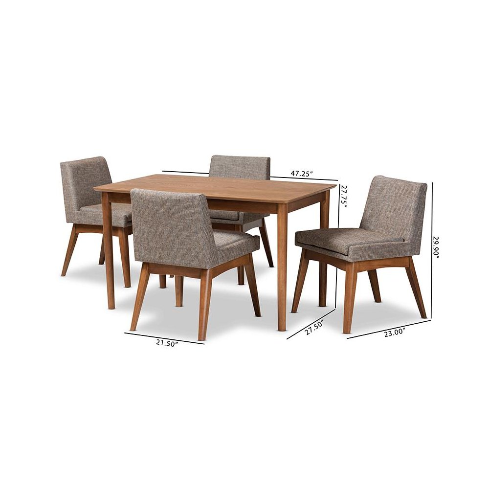 Gravel Fabric Upholstered and Walnut Brown Finished Wood 5-Piece Dining Set. Picture 9