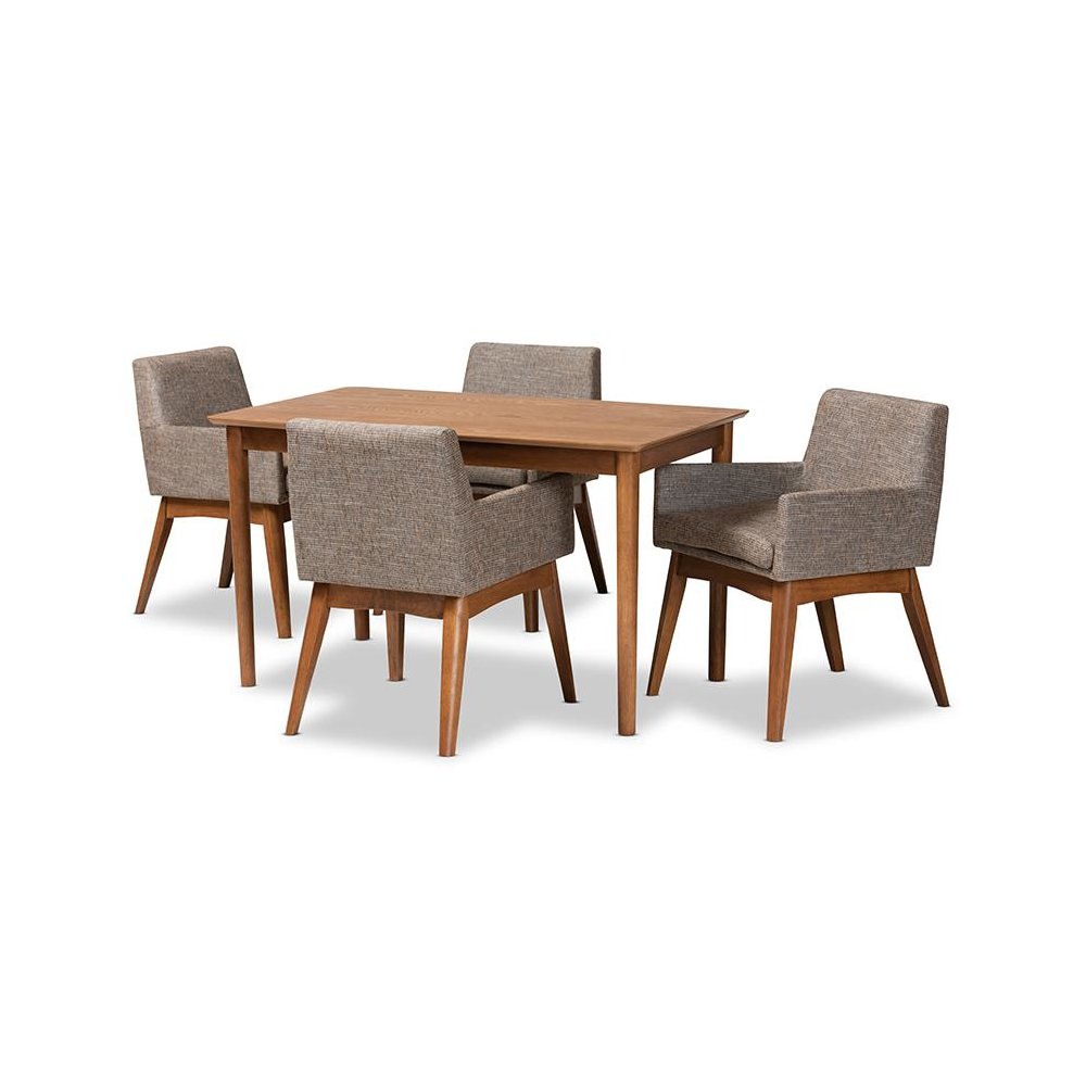 Gravel Fabric Upholstered and Walnut Brown Finished Wood 5-Piece Dining Set. Picture 1