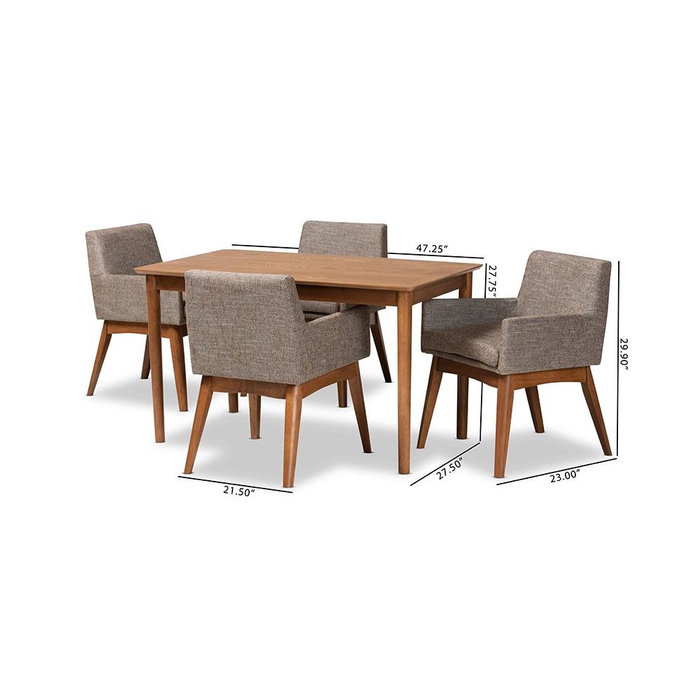 Gravel Fabric Upholstered and Walnut Brown Finished Wood 5-Piece Dining Set. Picture 9