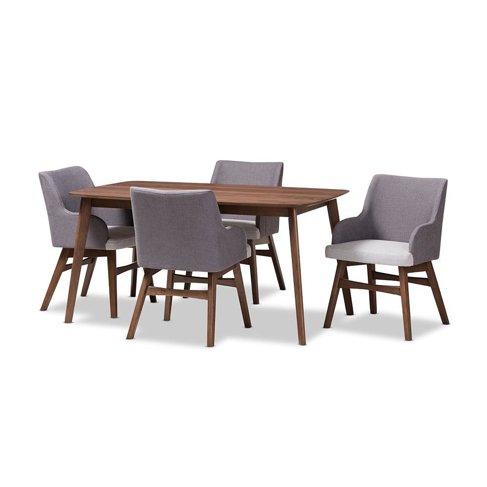 Monte Mid-Century Modern Walnut Wood Rectangular 5-Piece Dining Set. Picture 1