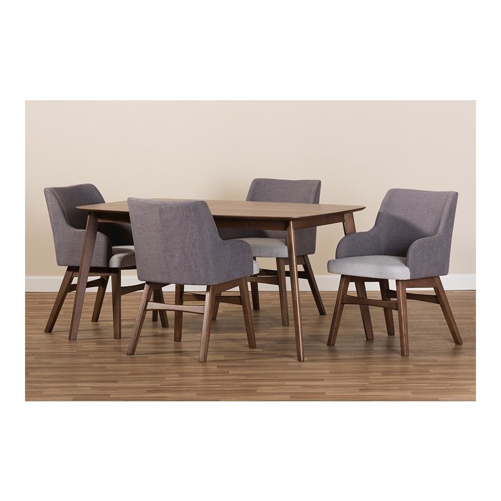 Monte Mid-Century Modern Walnut Wood Rectangular 5-Piece Dining Set. Picture 5