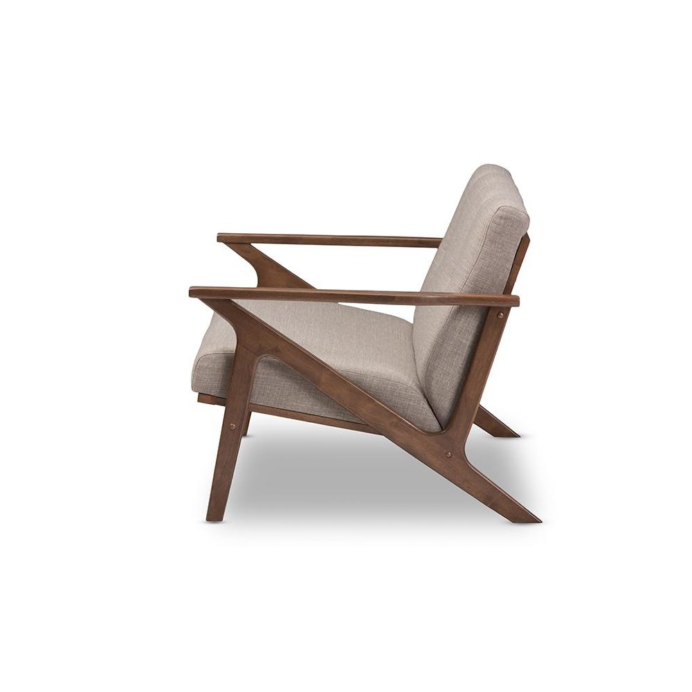 Bianca Mid-Century Modern Walnut Wood Light Grey Fabric Tufted 2-Seater Loveseat. Picture 3