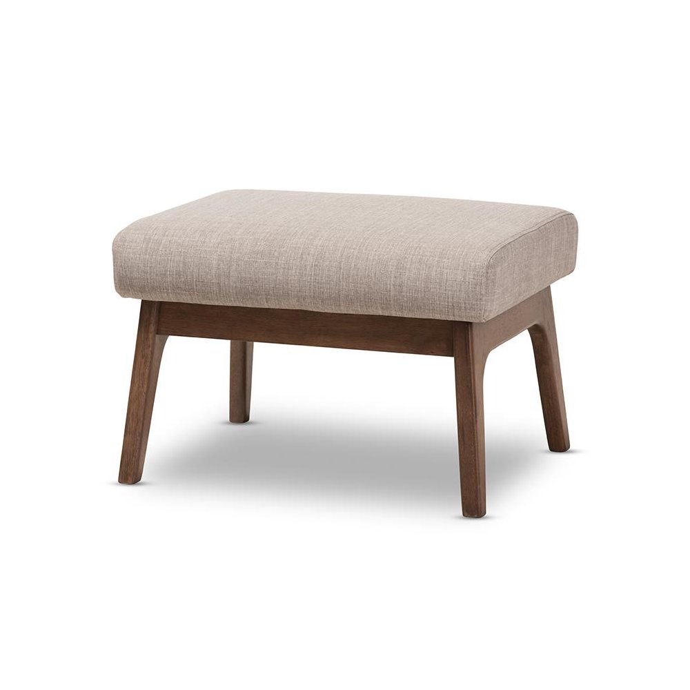 Baxton Studio Bianca Mid-Century Modern Walnut Wood Light Grey Fabric Ottoman. Picture 1