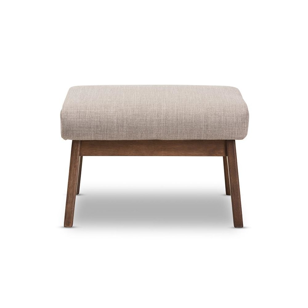 Baxton Studio Bianca Mid-Century Modern Walnut Wood Light Grey Fabric Ottoman. Picture 2