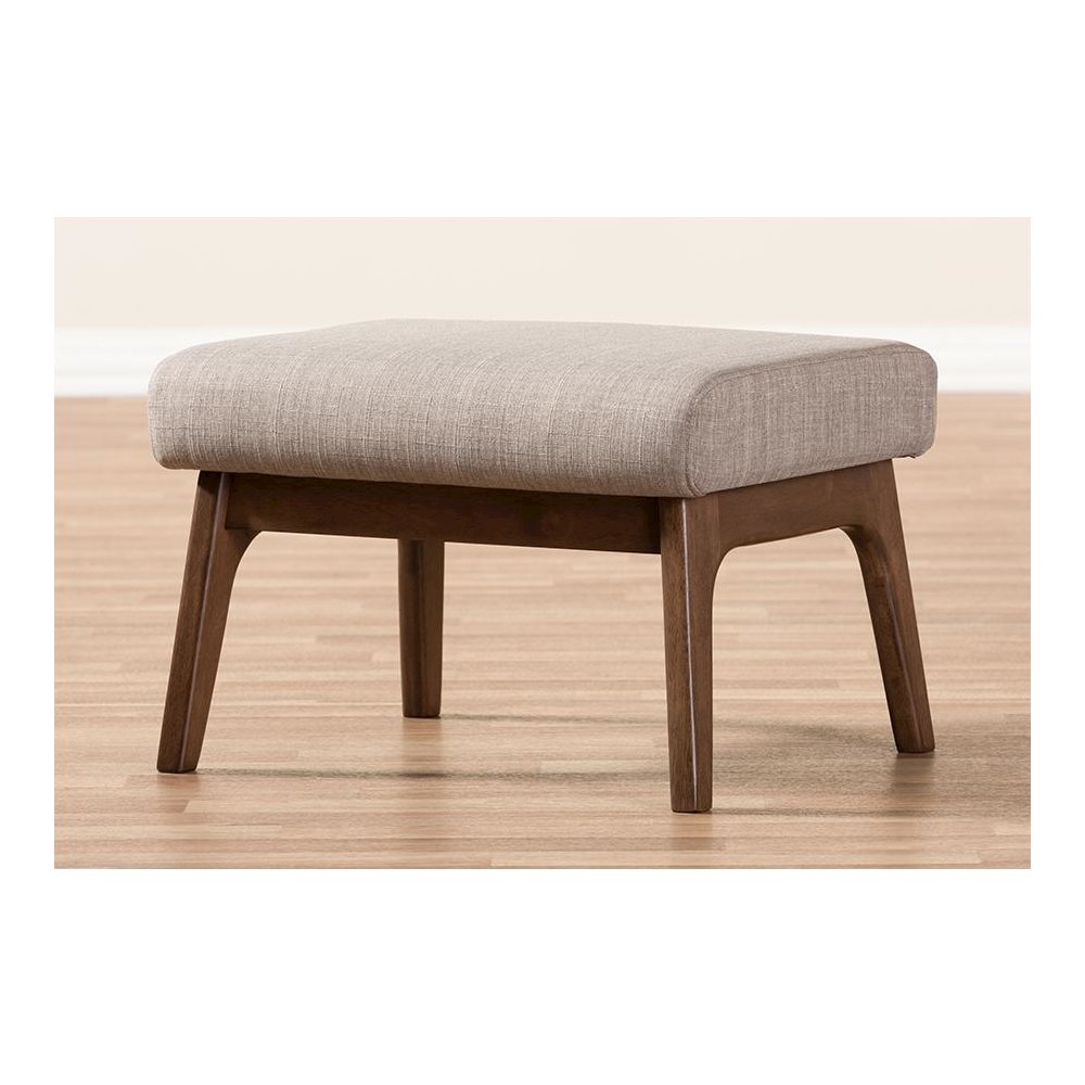 Baxton Studio Bianca Mid-Century Modern Walnut Wood Light Grey Fabric Ottoman. Picture 5