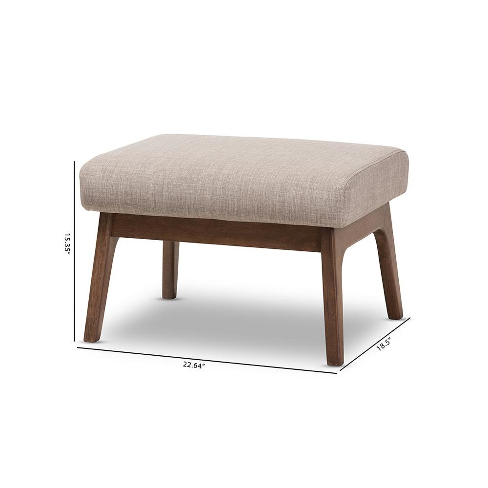 Baxton Studio Bianca Mid-Century Modern Walnut Wood Light Grey Fabric Ottoman. Picture 6