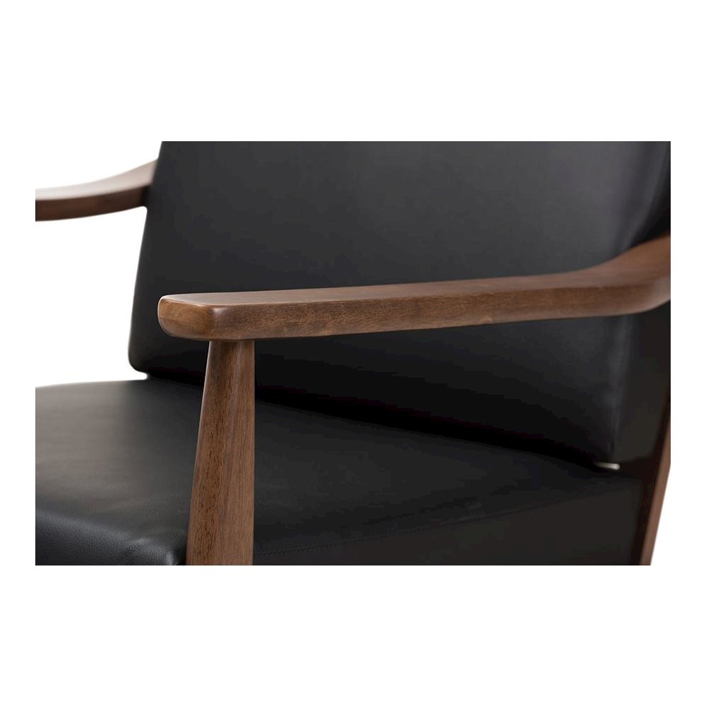 Venza Mid-Century Modern Walnut Wood Black Faux Leather Lounge Chair. Picture 5