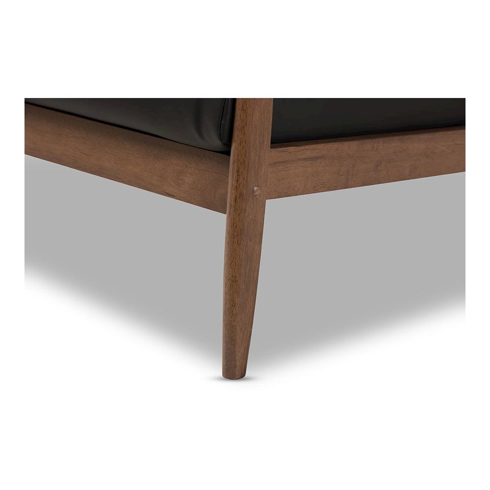 Venza Mid-Century Modern Walnut Wood Black Faux Leather Lounge Chair. Picture 6