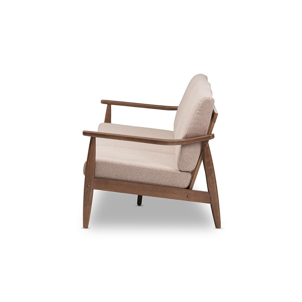 Walnut Wood Light Brown Fabric Upholstered 3-Seater Sofa. Picture 3