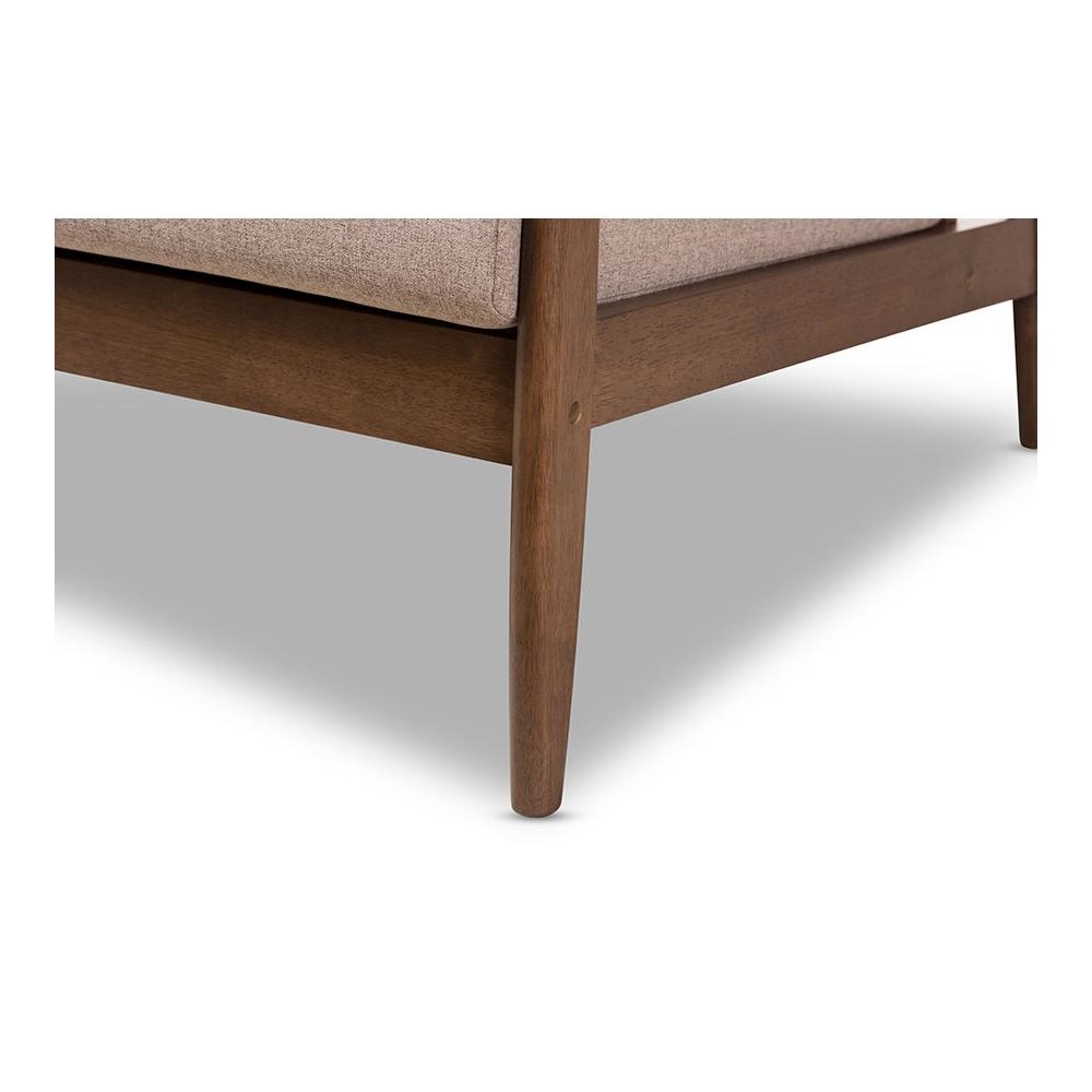 Walnut Wood Light Brown Fabric Upholstered 3-Seater Sofa. Picture 6