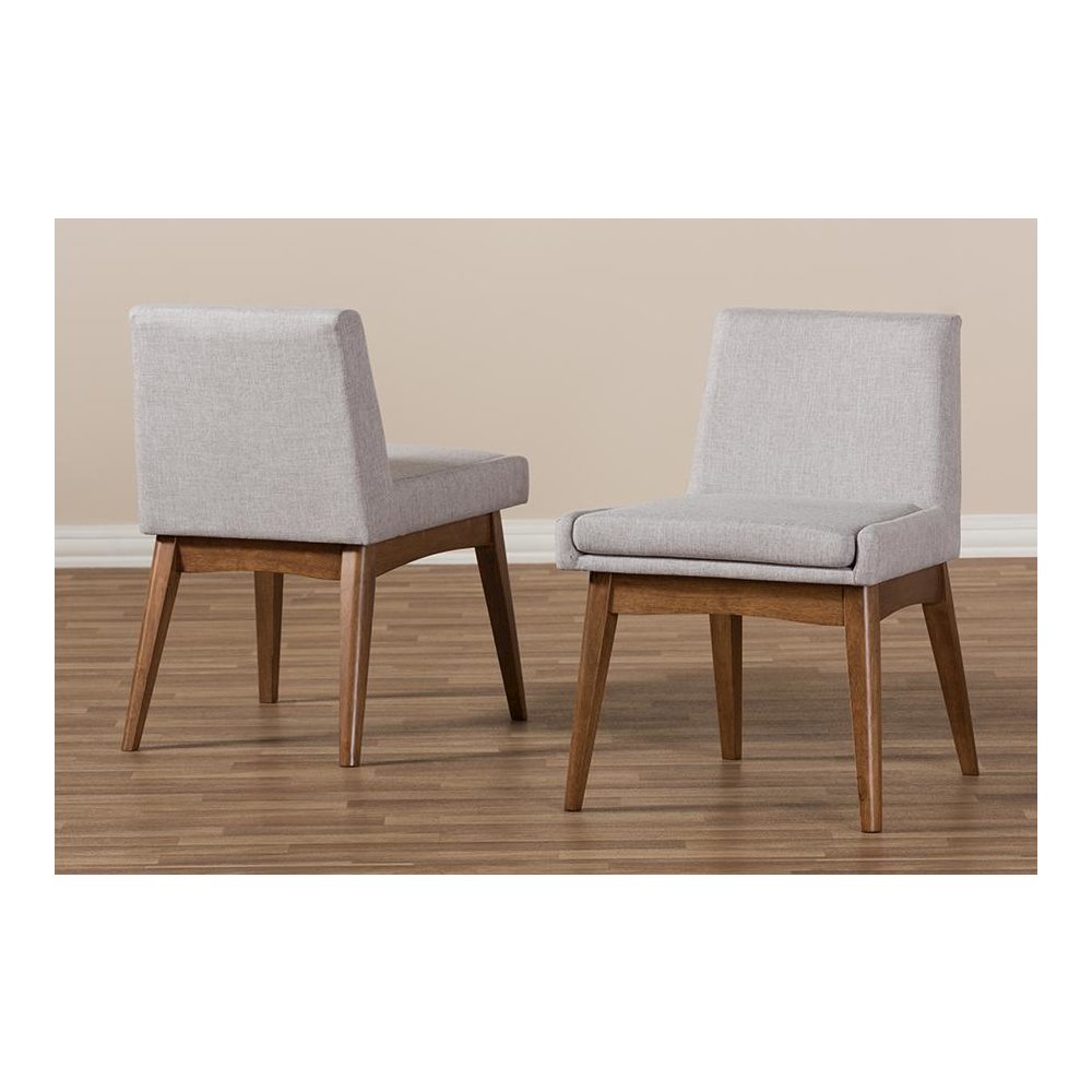 Walnut Wood Finishing Greyish Beige Fabric Dining Side Chair (Set of 2). Picture 6