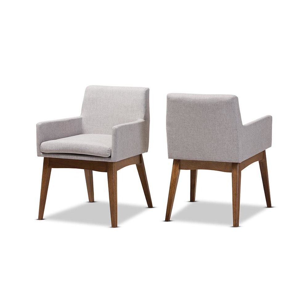 Walnut Wood Finishing Greyish Beige Fabric Dining Armchair (Set of 2). Picture 1
