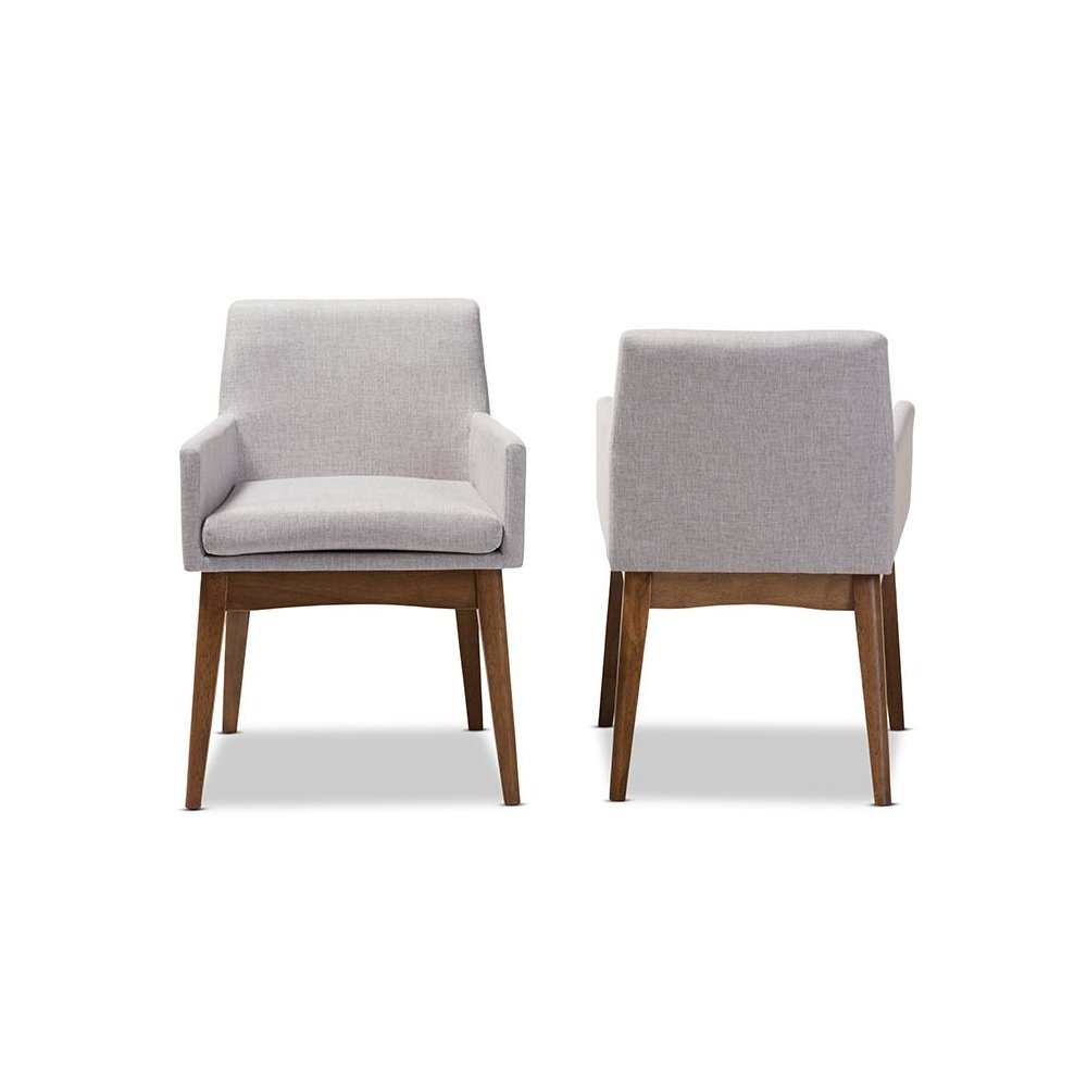 Walnut Wood Finishing Greyish Beige Fabric Dining Armchair (Set of 2). Picture 2