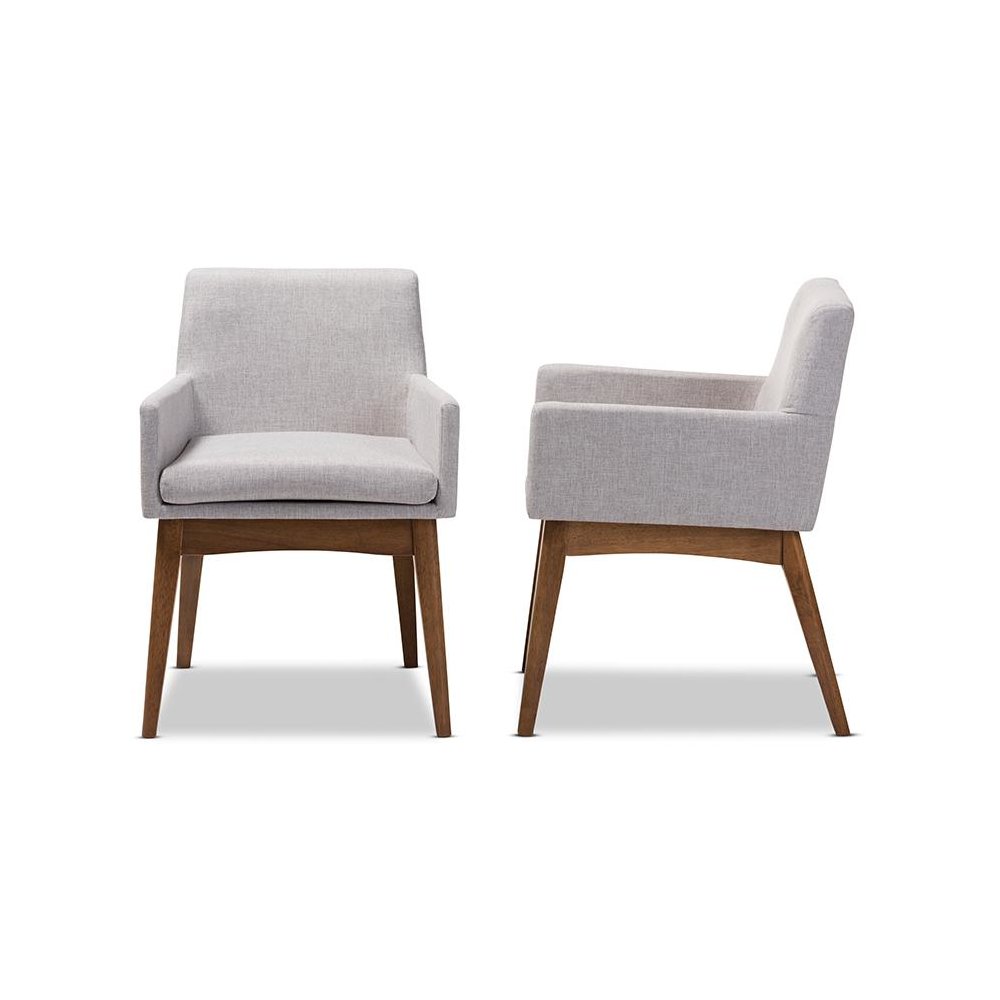 Walnut Wood Finishing Greyish Beige Fabric Dining Armchair (Set of 2). Picture 3