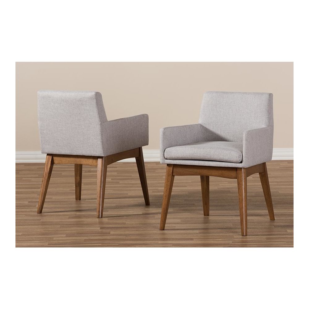 Walnut Wood Finishing Greyish Beige Fabric Dining Armchair (Set of 2). Picture 6