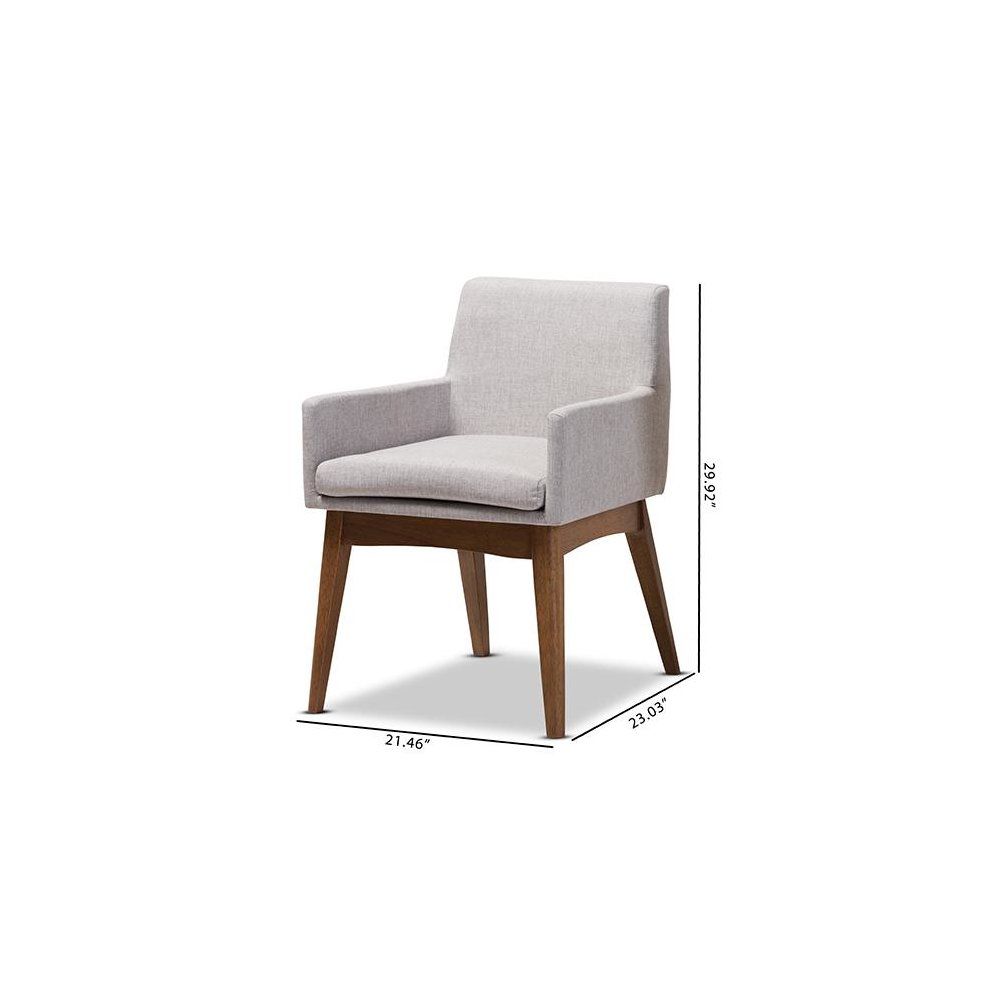 Walnut Wood Finishing Greyish Beige Fabric Dining Armchair (Set of 2). Picture 7